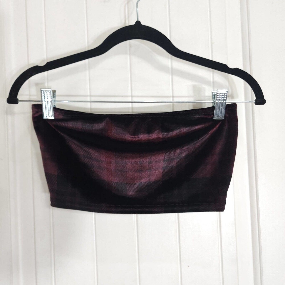Nasty Gal Womens Pants Top Set Plaid About You Maroon Co Ord Velvet Velour Sz 4 - Picture 10 of 11
